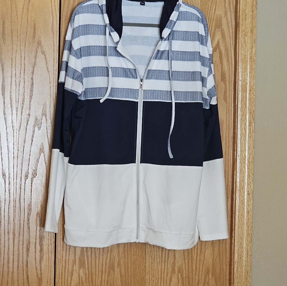 Striped Navy and White Zip-Up Hoodie